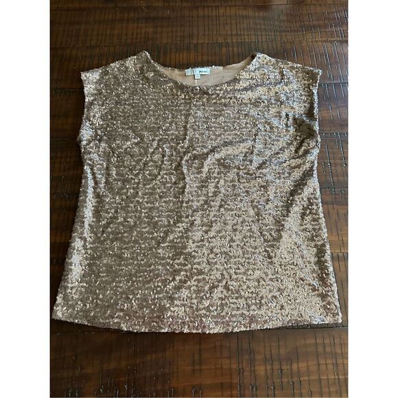 WD.NY party cocktail sequin top shirt L bronze gold - Picture 1 of 7